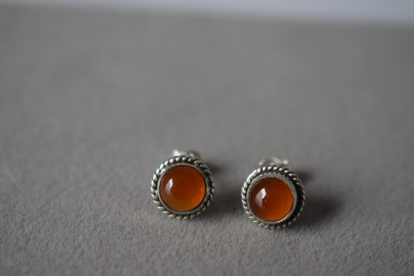 Small Carnelian Stud Earrings in Sterling Silver, Gemstone Birthstone 925 Silver Jewelry