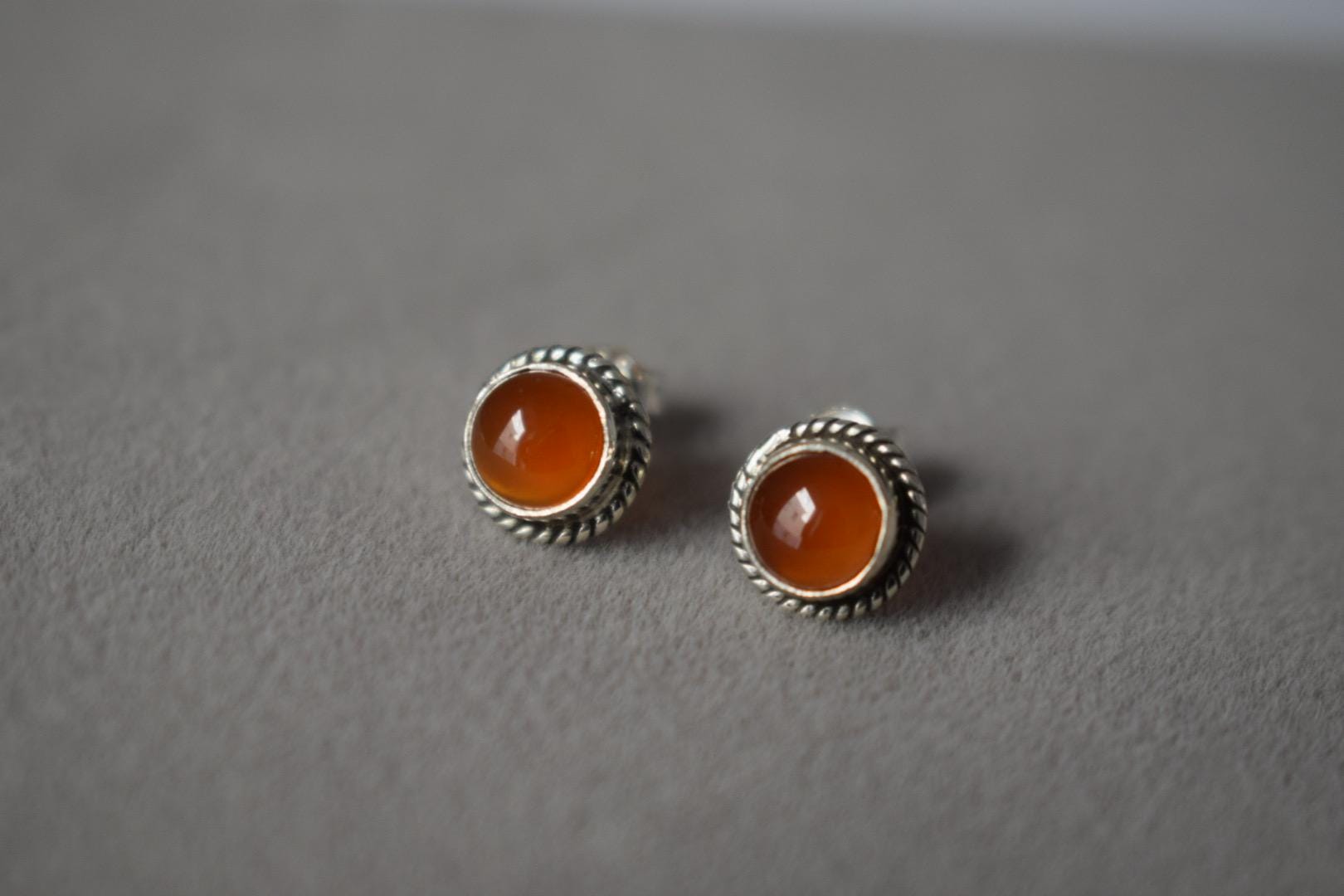 Small Carnelian Stud Earrings in Sterling Silver, Gemstone Birthstone 925 Silver Jewelry