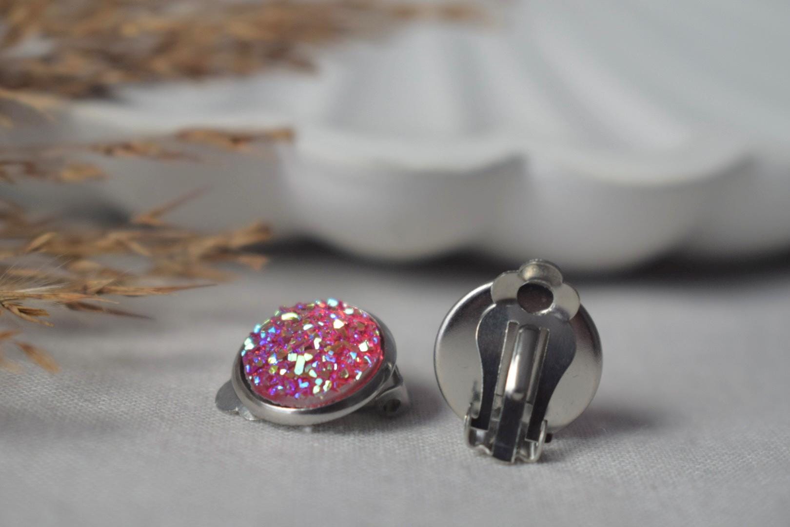 Sparkly clip on earrings, Stainless steel, Non pierced jewellery
