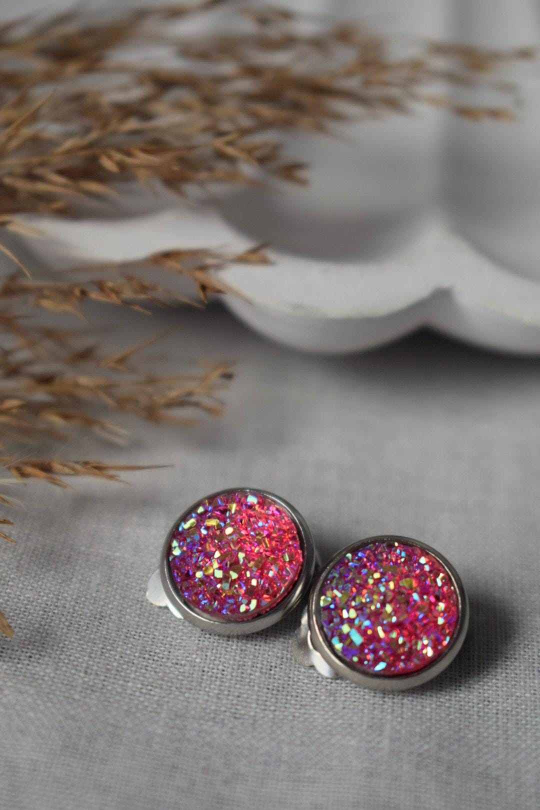 Sparkly clip on earrings, Stainless steel, Non pierced jewellery