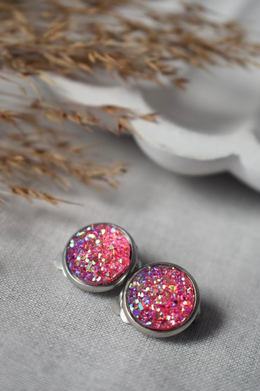 Sparkly clip on earrings, Stainless steel, Non pierced jewellery