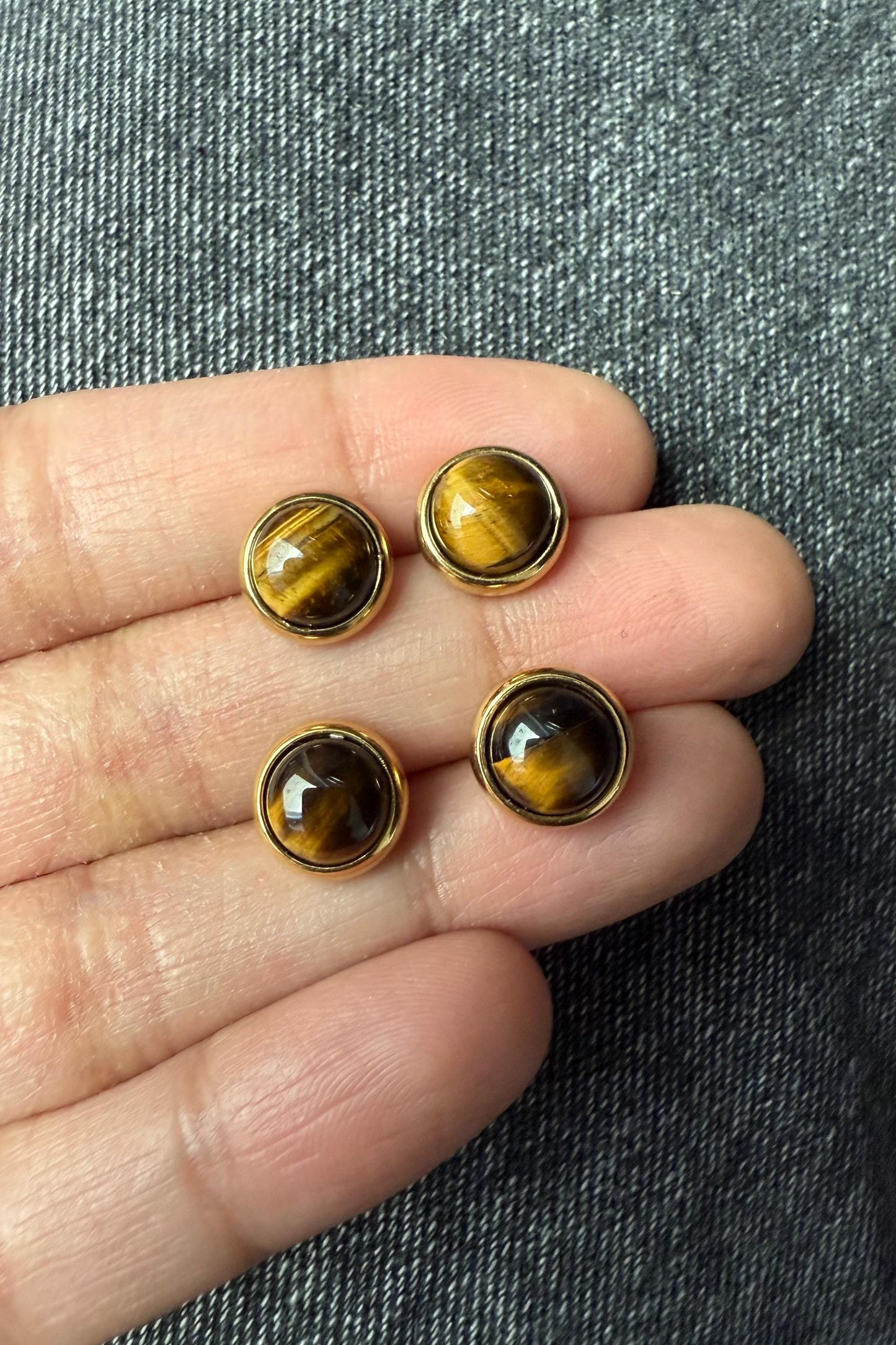 Gold Tiger Eye Stud Earrings: 8mm Gemstone, Minimalist Jewelry