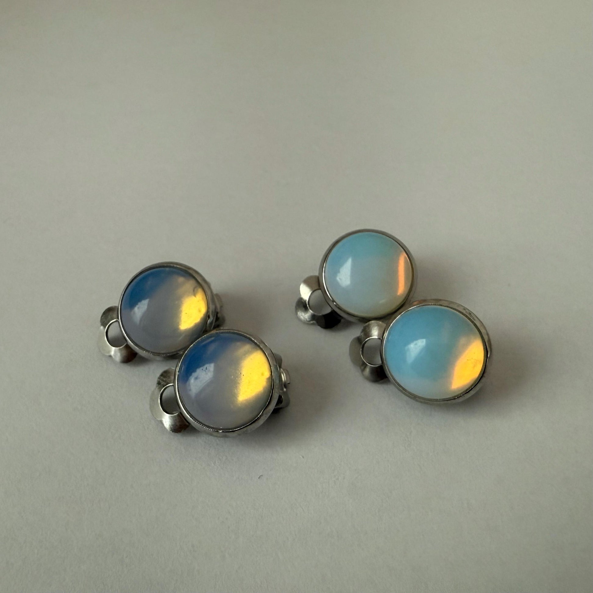 Moonstone Opalite Clip On Earrings: Stainless Steel Gemstone Clips Jewelry