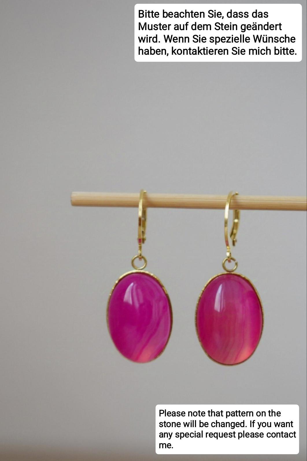 Huggie Earrings Banded Pink Agate, Gemstone Handmade Jewelry, Gift for her