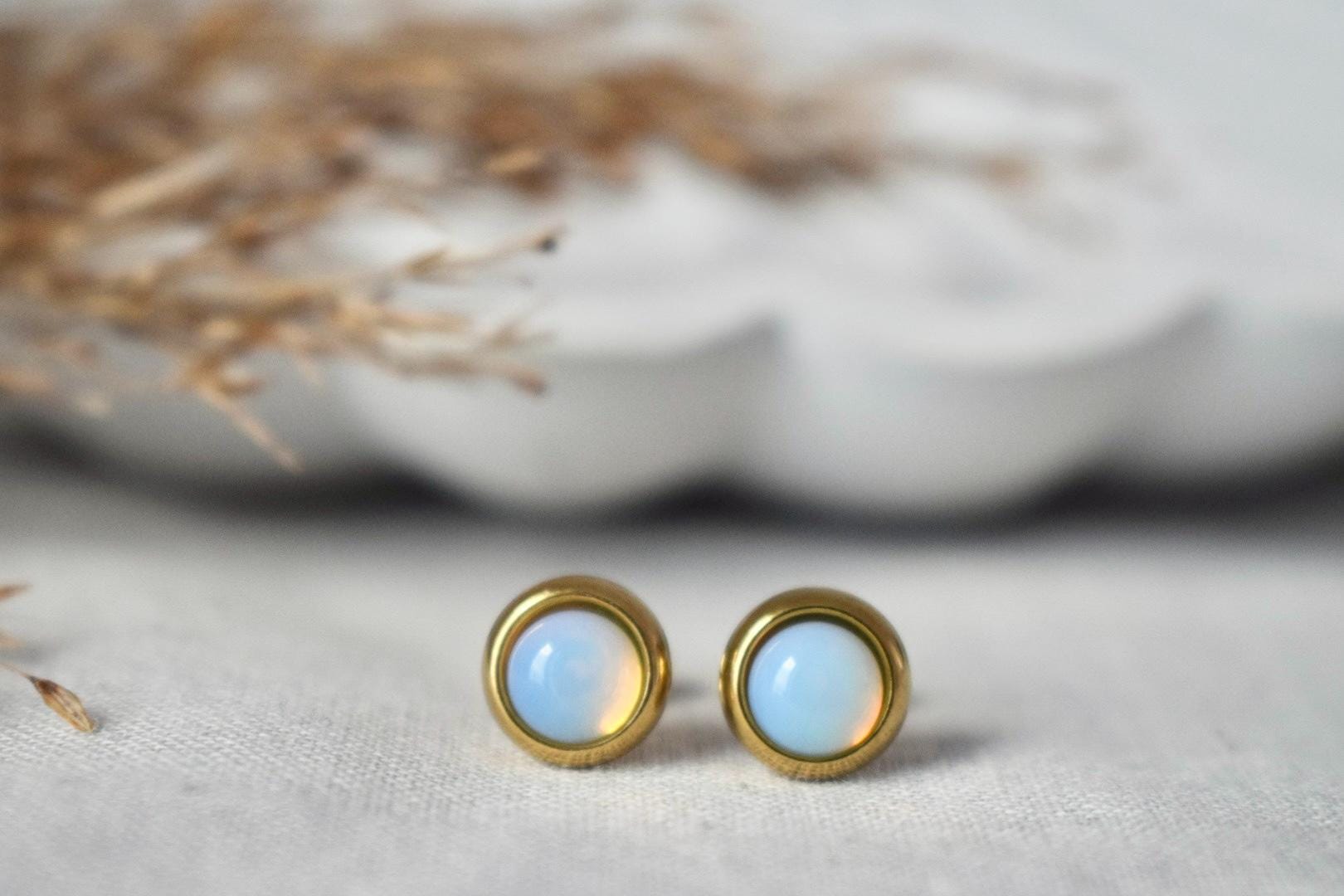 Opalite Stud Earrings: Minimalist Jewelry Gift