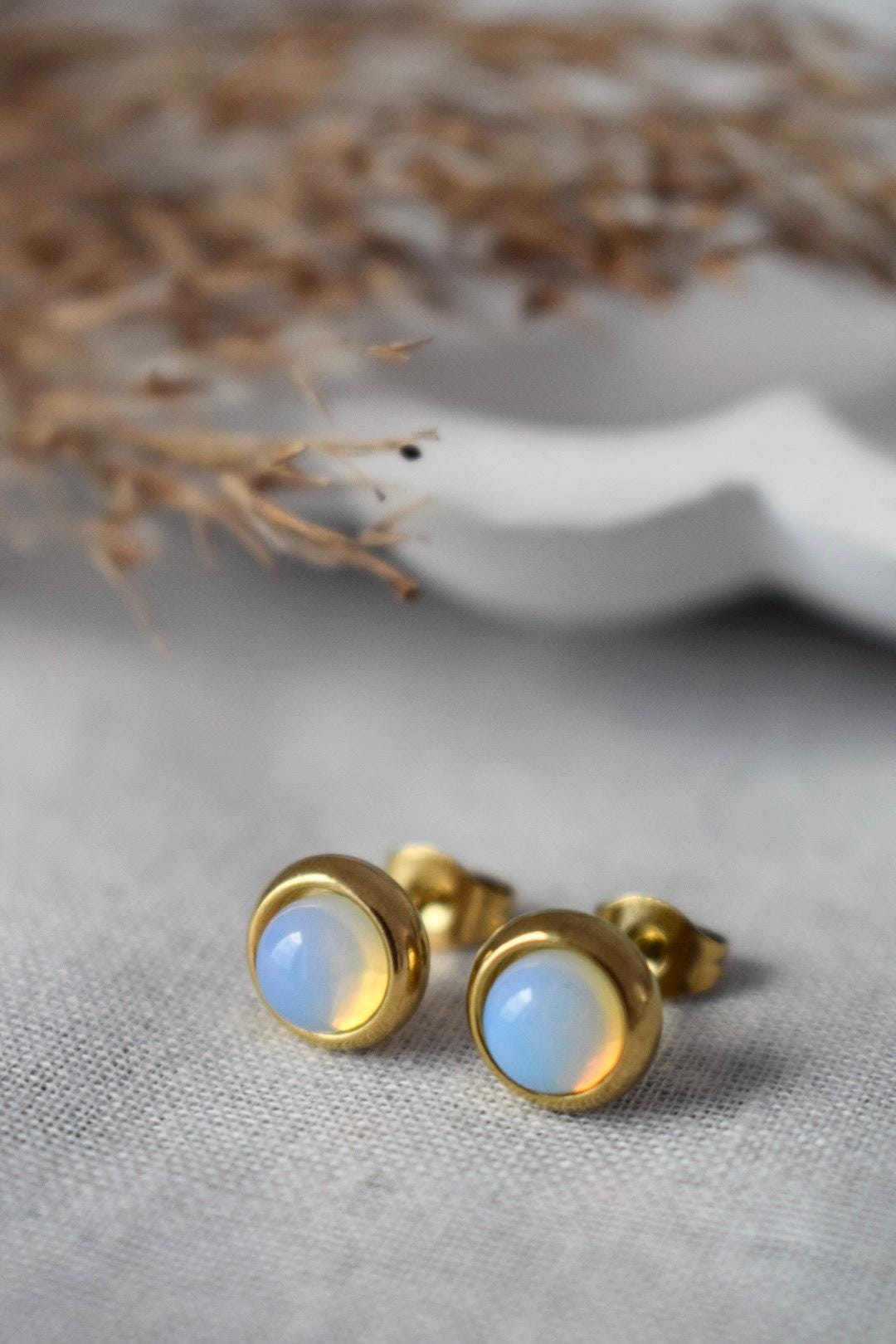 Opalite Stud Earrings: Minimalist Jewelry Gift