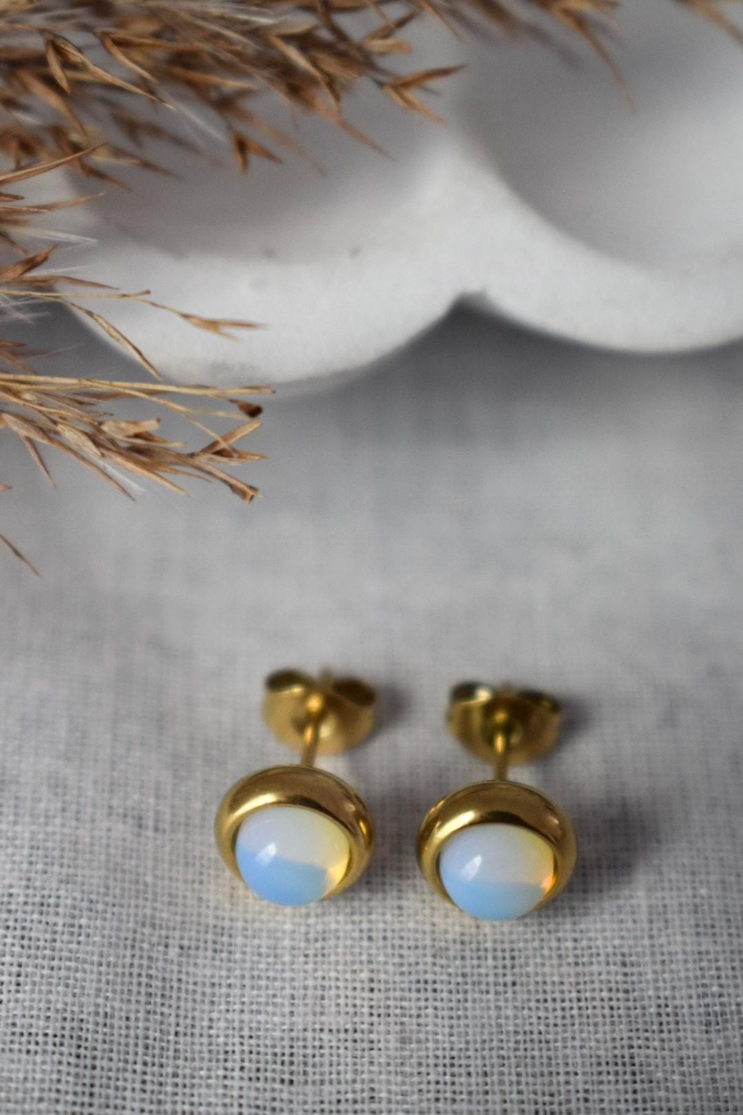 Opalite Stud Earrings: Minimalist Jewelry Gift