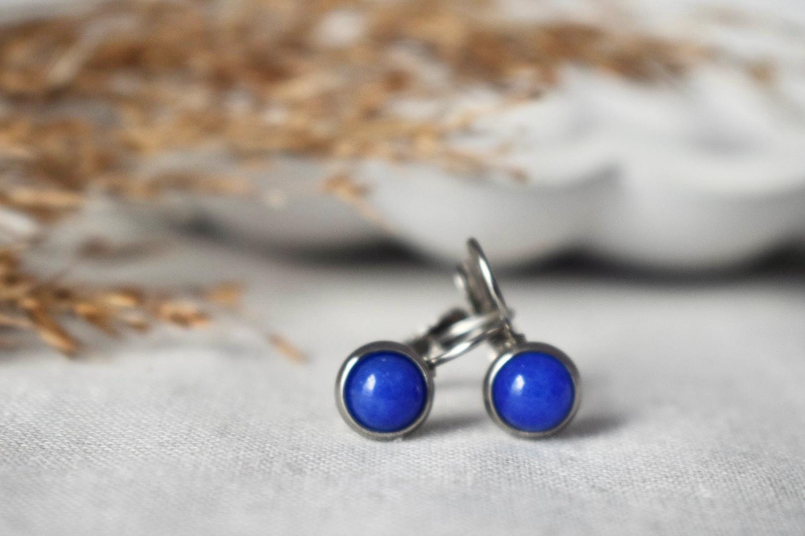 Blue Jade Earrings, Minimalist Gemstone Jewelry