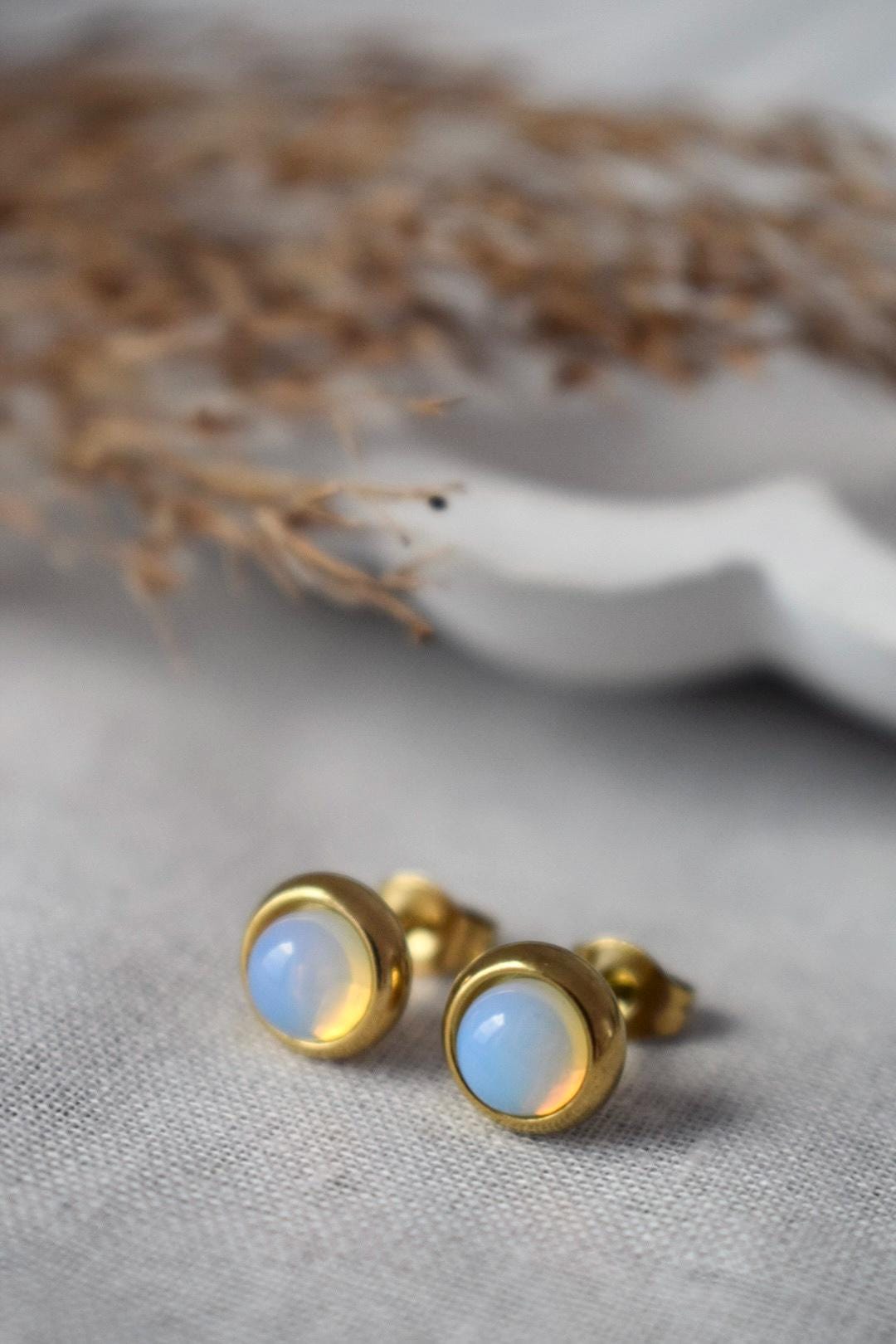 Opalite Stud Earrings: Minimalist Jewelry Gift