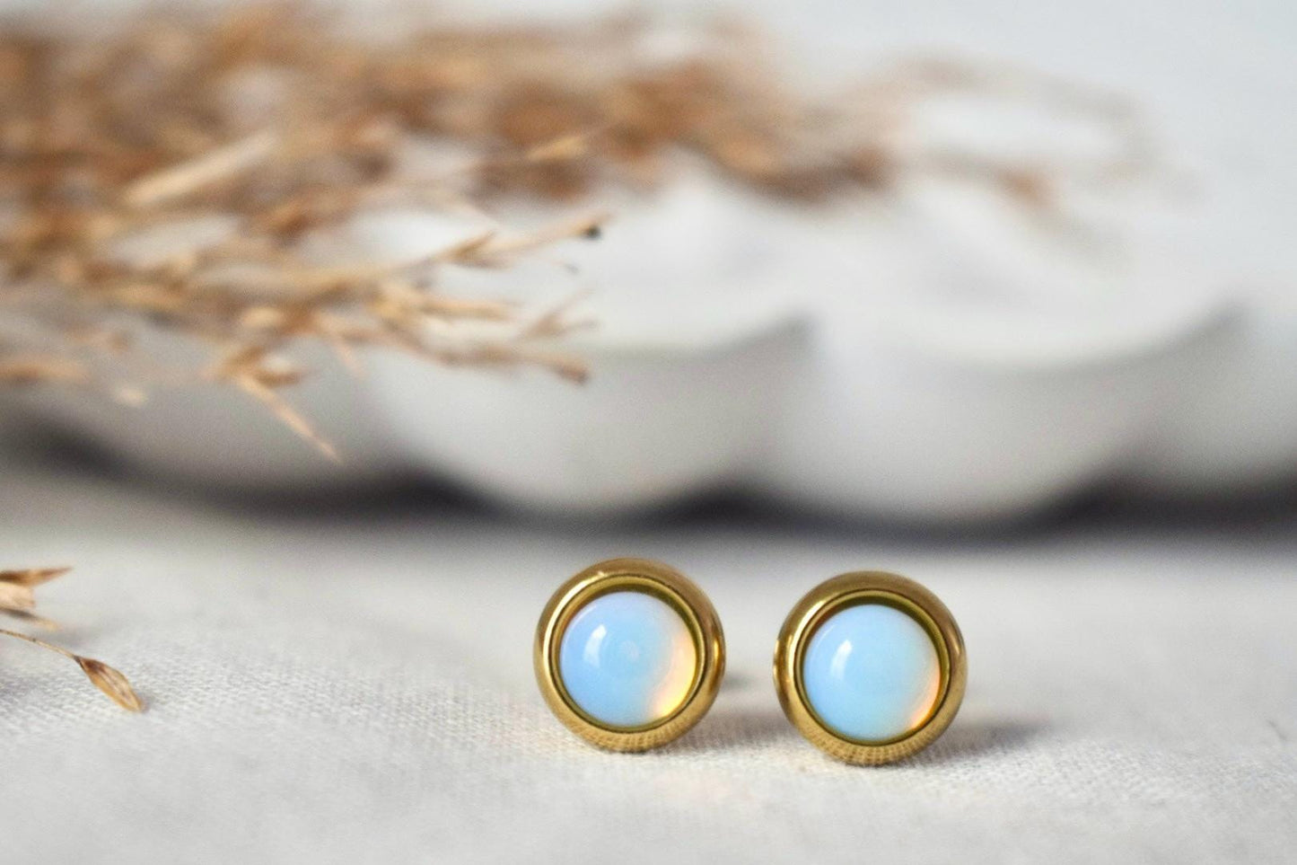 Opalite Stud Earrings: Minimalist Jewelry Gift