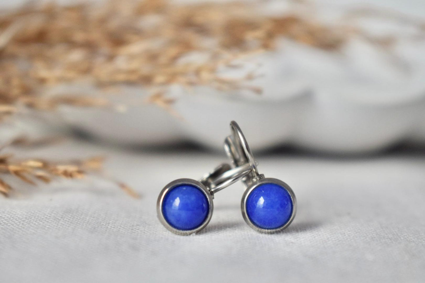 Blue Jade Earrings, Minimalist Gemstone Jewelry