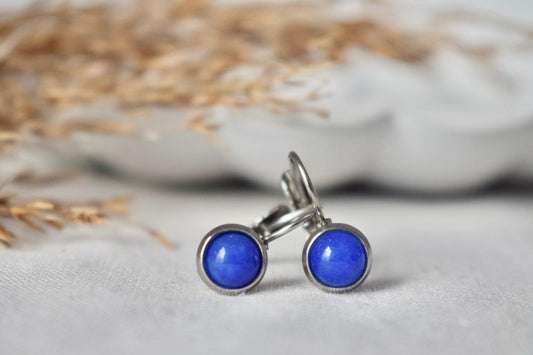 Blue Jade Earrings, Minimalist Gemstone Jewelry