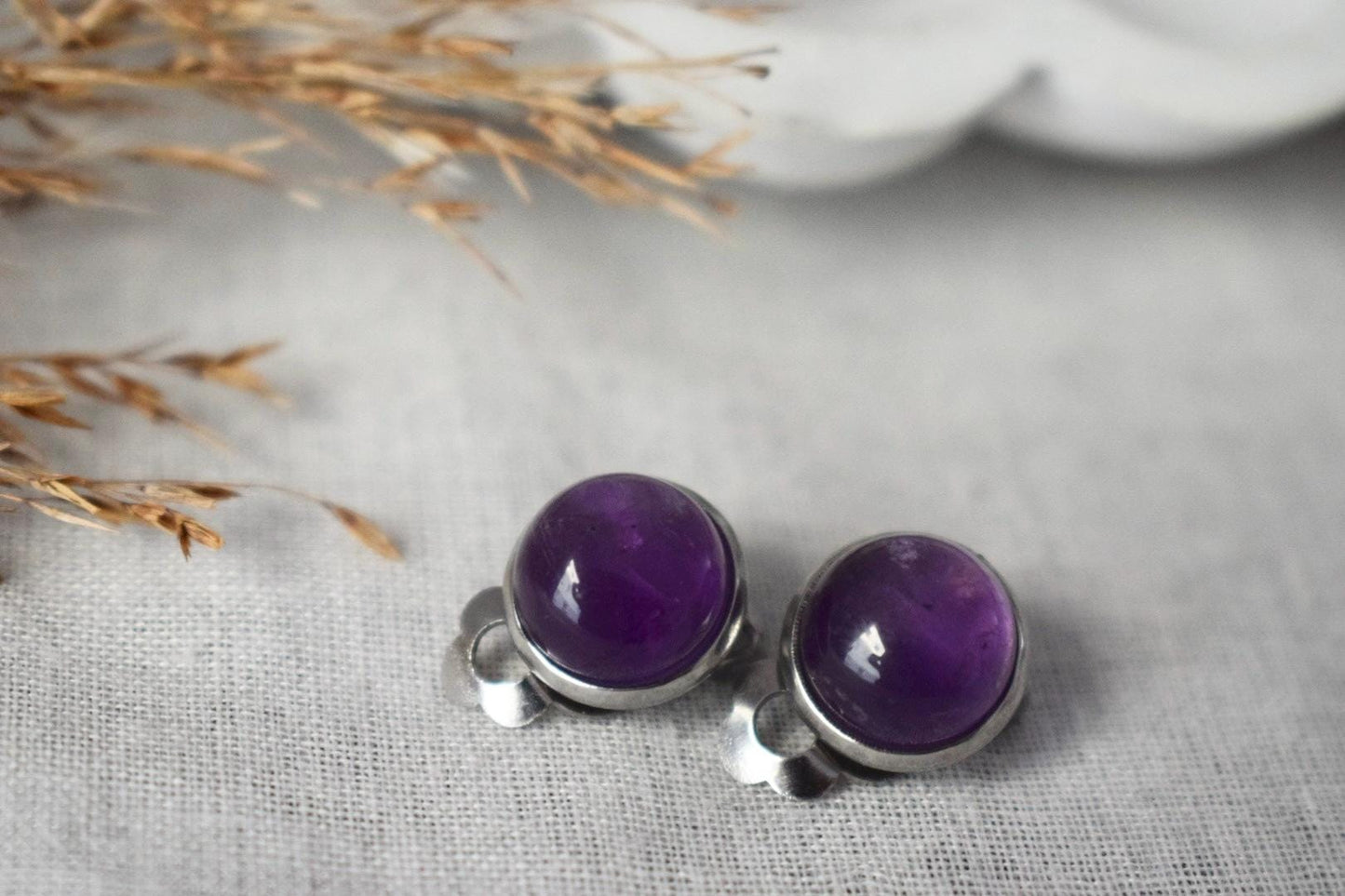 Amethyst Clip On Earrings, Stainless Steel, No Piercing Jewellery