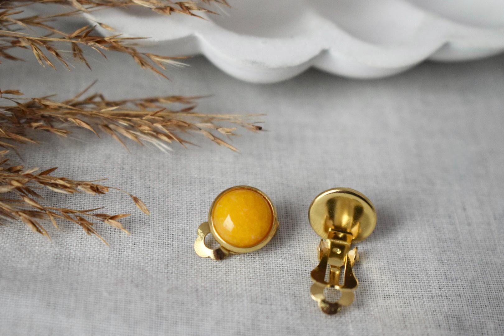 Yellow Jade Clip On Earrings, Gemstone Ear Clips, Non Pierced Earrings, No Hole Jewelry