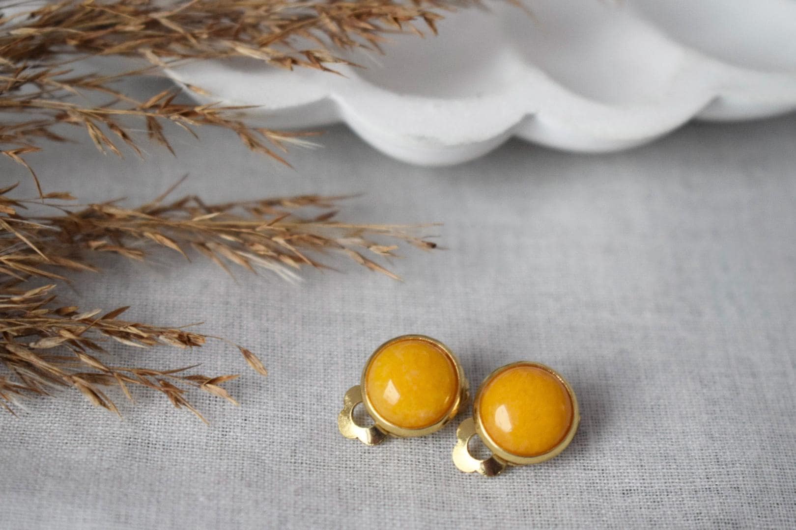 Yellow Jade Clip On Earrings, Gemstone Ear Clips, Non Pierced Earrings, No Hole Jewelry