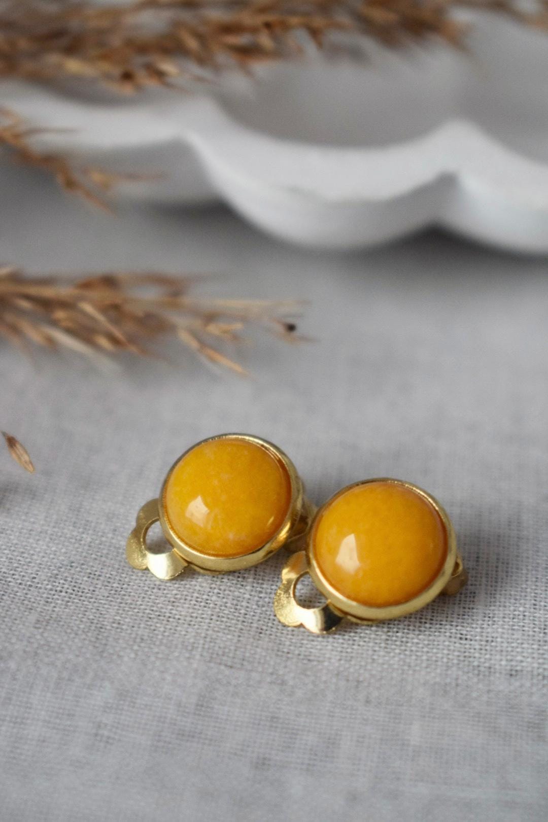 Yellow Jade Clip On Earrings, Gemstone Ear Clips, Non Pierced Earrings, No Hole Jewelry