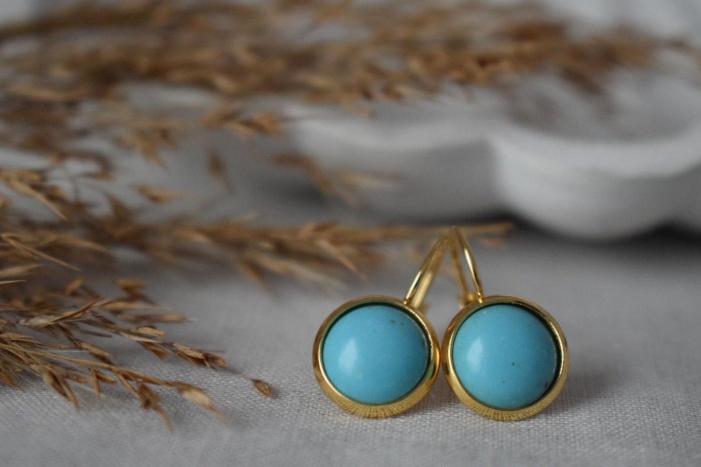 Turquoise earrings dangle, Gemstone 18k gold plated stainless steel Jewellery