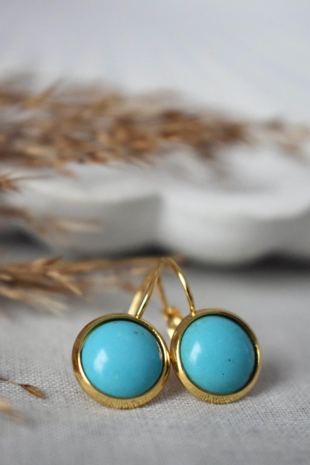 Turquoise earrings dangle, Gemstone 18k gold plated stainless steel Jewellery