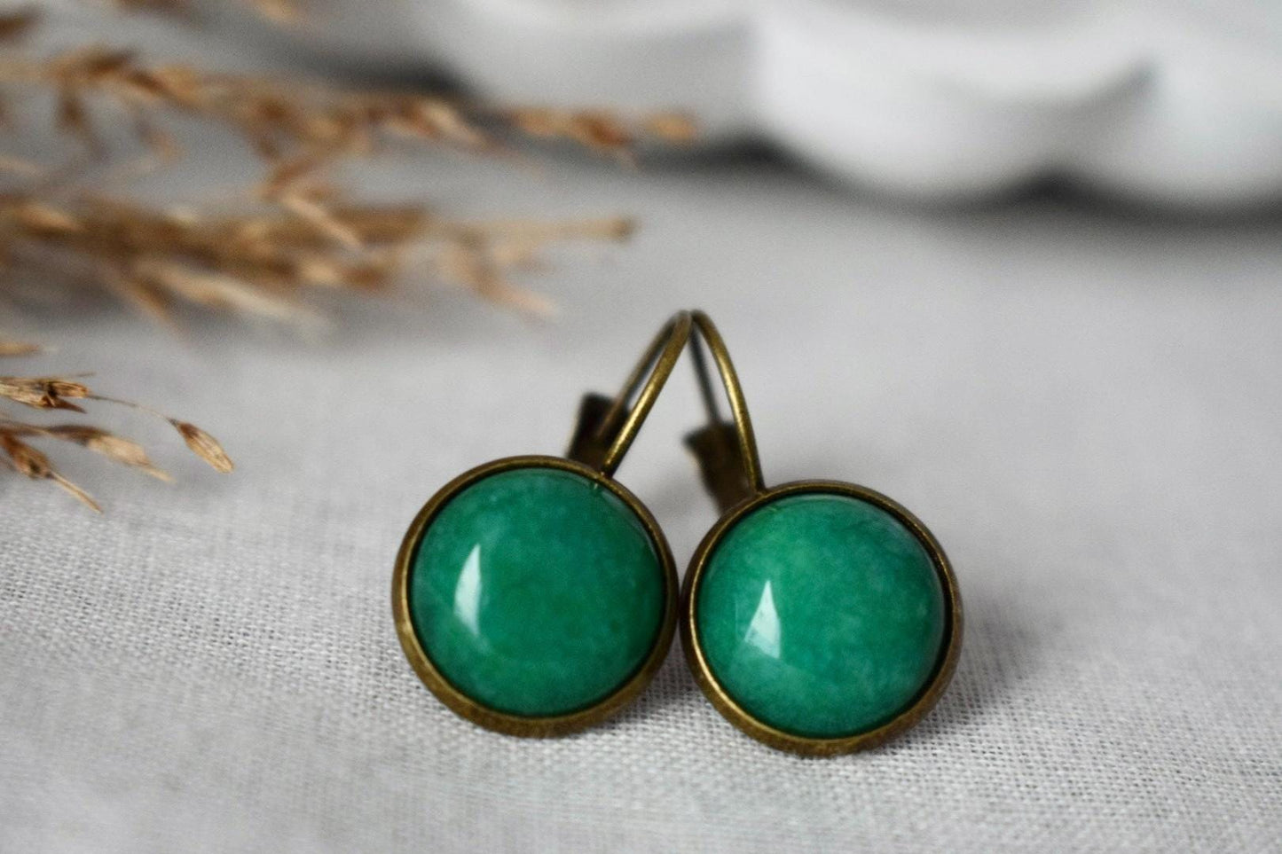 Green Jade Dangle Earrings, Vintage Gemstone Earrings, Jewelry Gift For Her