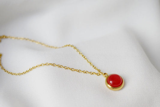Red jade necklace, Minimalist gemstone Layered jewelry, Gift for her