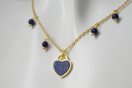 Lapis Lazuli Necklace, Blue Heart Gemstone Pendant, Minimalist Jewelry, Gift for Her