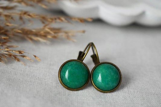 Green Jade Dangle Earrings, Vintage Gemstone Earrings, Jewelry Gift For Her