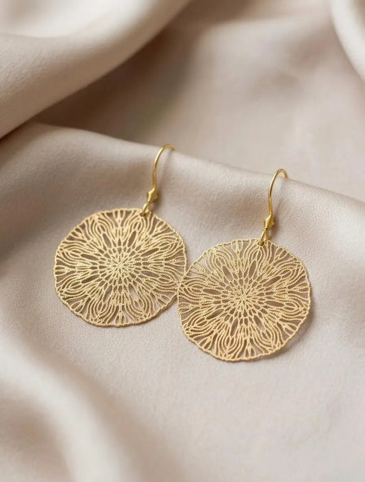 Ornament Ohrringe für Frauen, Mandala Gold Ohrringe, Edelstahl Ohrringe, Boho filigrane Gold Ohrringe, Mandala Schmuck, Geschenk für Sie